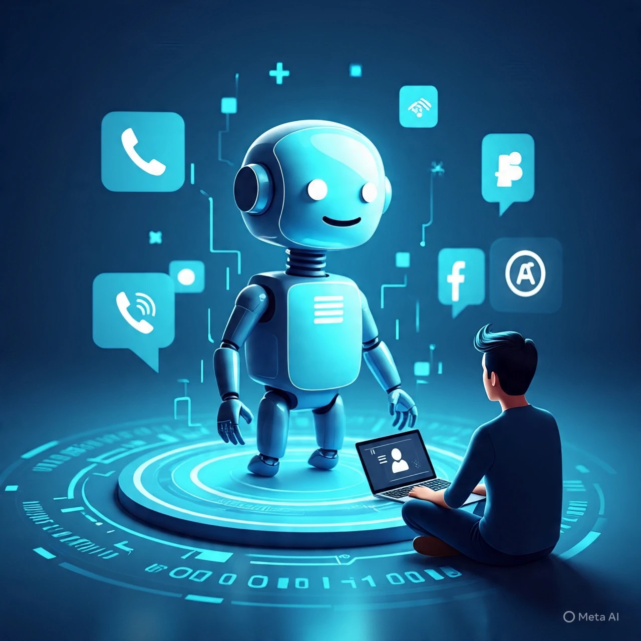 Illustration of a conversational AI chatbot assisting a customer on multiple channels