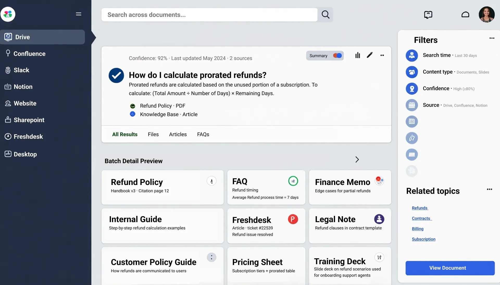 Knowledge base search with citations
