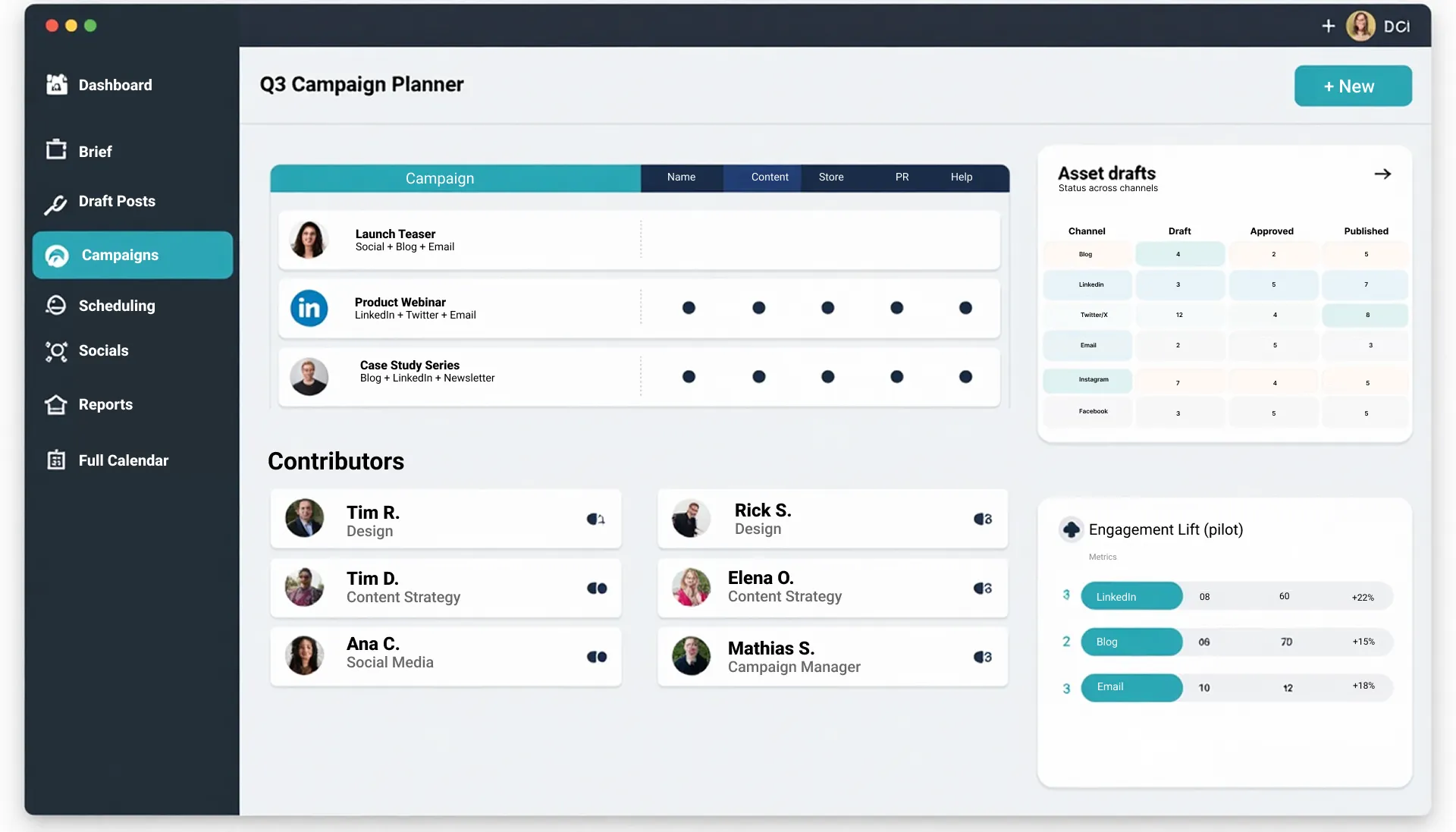 Campaign timeline and content blocks