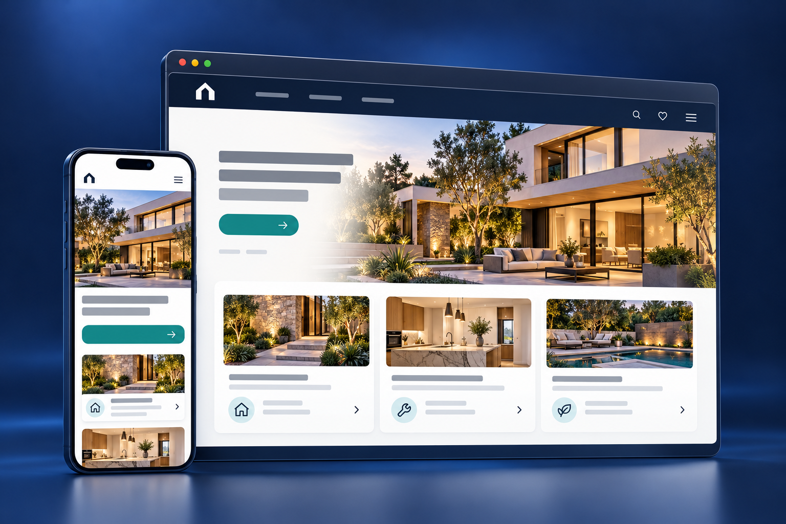 Illustration of a custom website with matching desktop and mobile layouts.