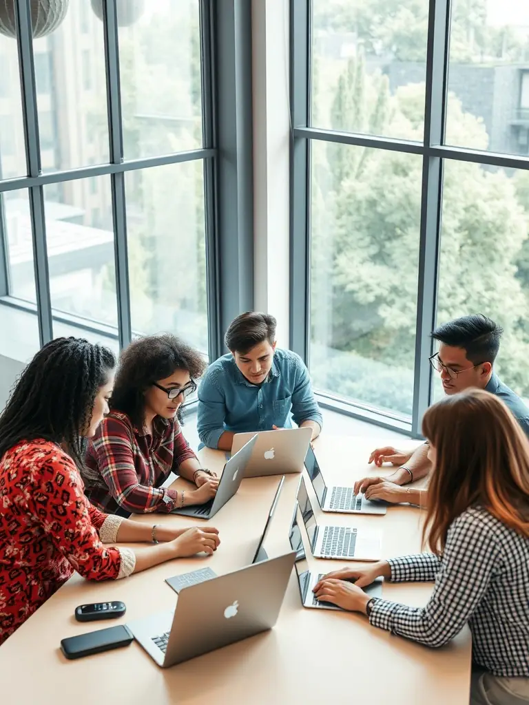 A team of developers collaborating on a software project, emphasizing teamwork and expertise.